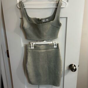 Seafoam Green Mini Suede Skirt Set